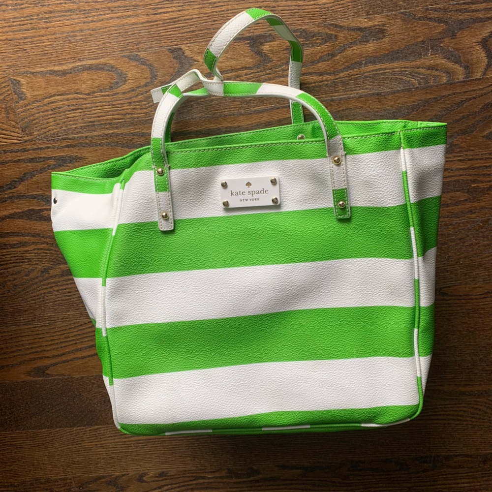 Kate Spade New York Sidney Green and White Striped Tote